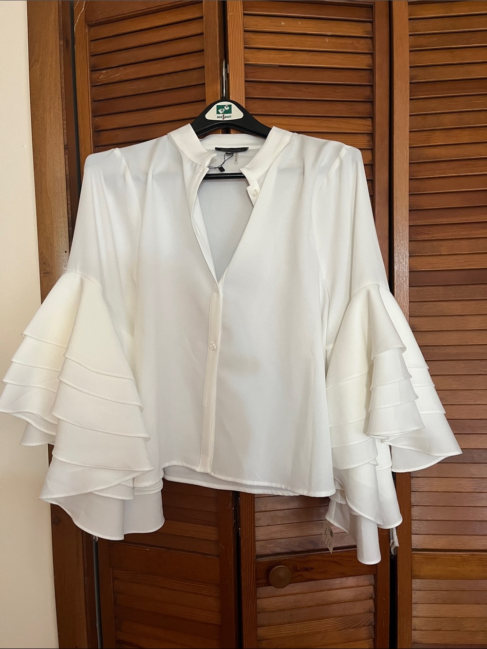 Gracia Ivory Layered Bell Sleeve Button-Front Blouse